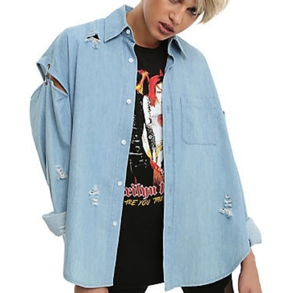 Tops - Chambray Slit Button Up